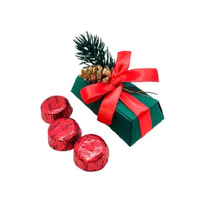 Box of 3 Christmas chocolates with pine and ribbon